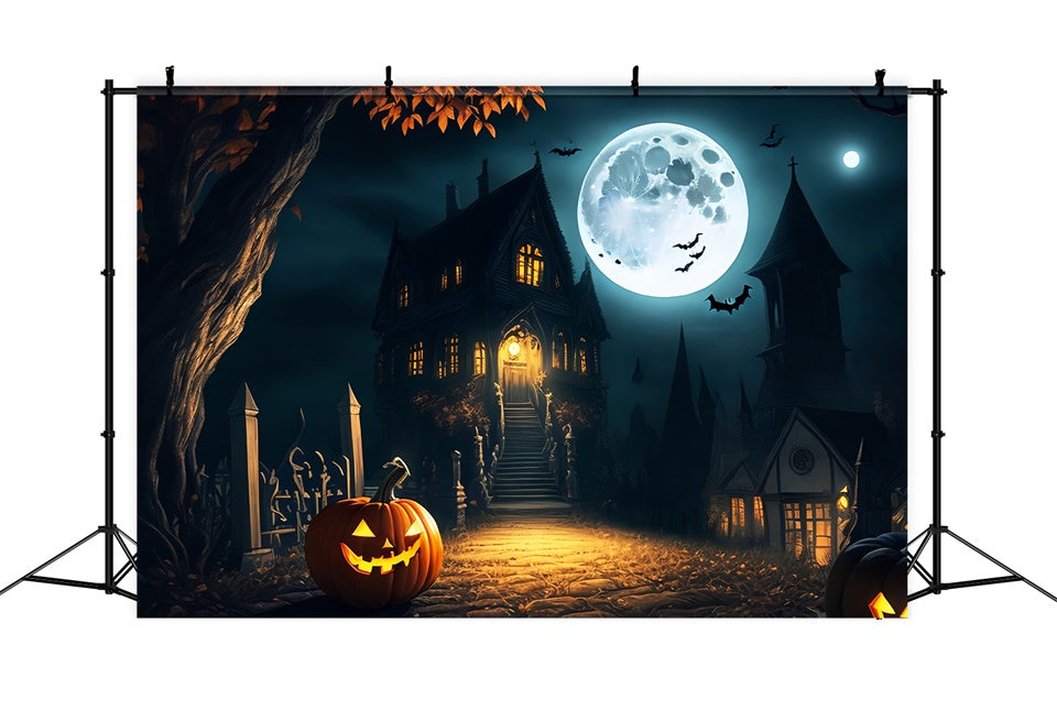 Unheimliches Herrenhaus bei Vollmond Halloween Hintergrund BRP8-250