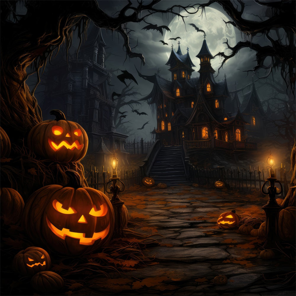 Gespenstisches Haus und Fledermäuse in der Halloween Nacht Hintergrund BRP8-253