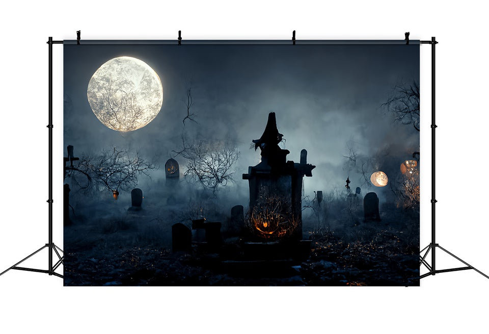 Gruseliger Friedhof mit Nebel Halloween Hintergrund BRP8-255