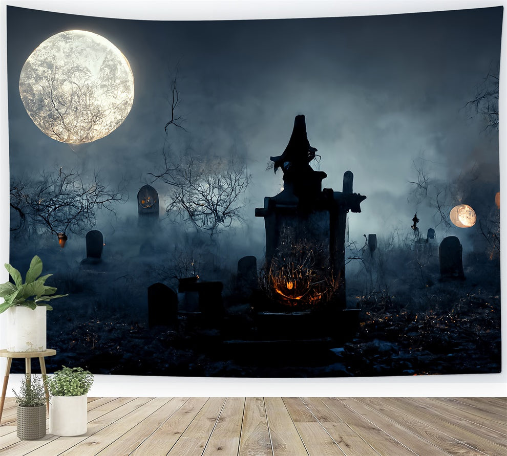 Gruseliger Friedhof mit Nebel Halloween Hintergrund BRP8-255