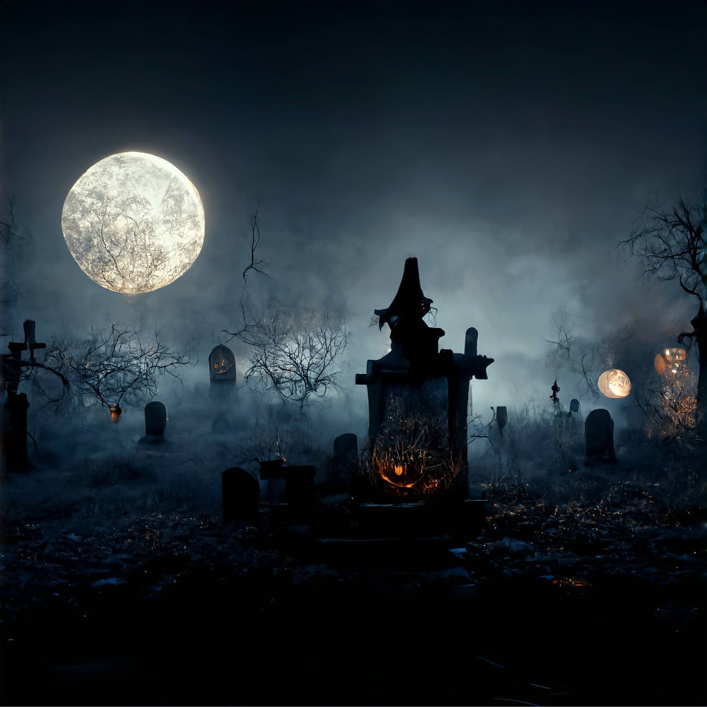 Gruseliger Friedhof mit Nebel Halloween Hintergrund BRP8-255