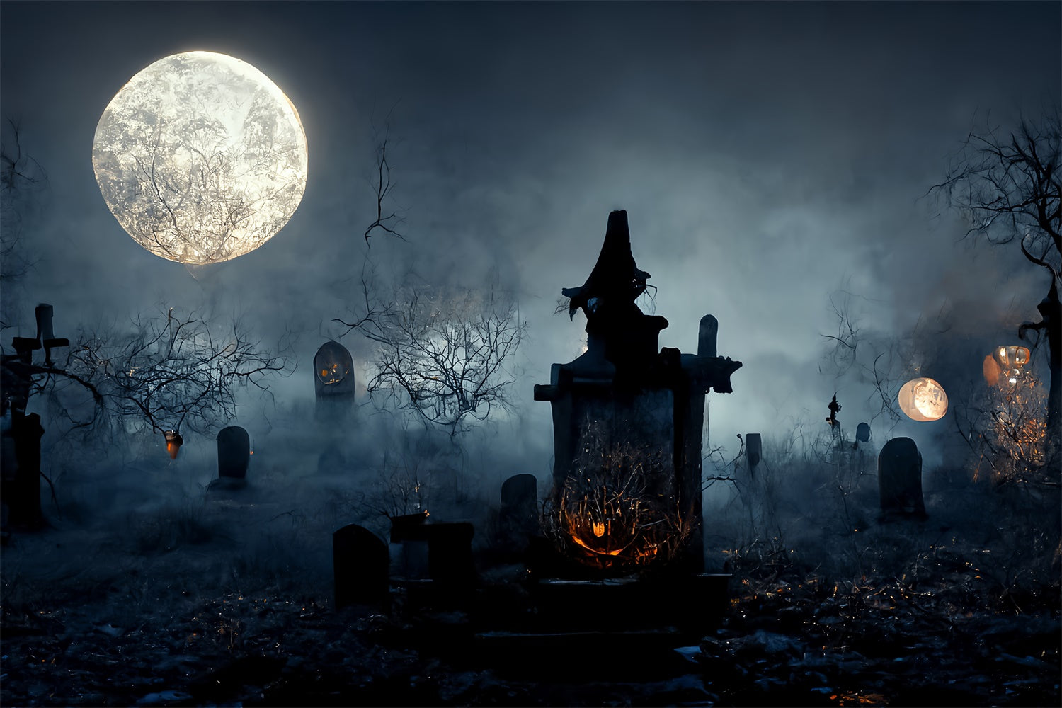 Gruseliger Friedhof mit Nebel Halloween Hintergrund BRP8-255