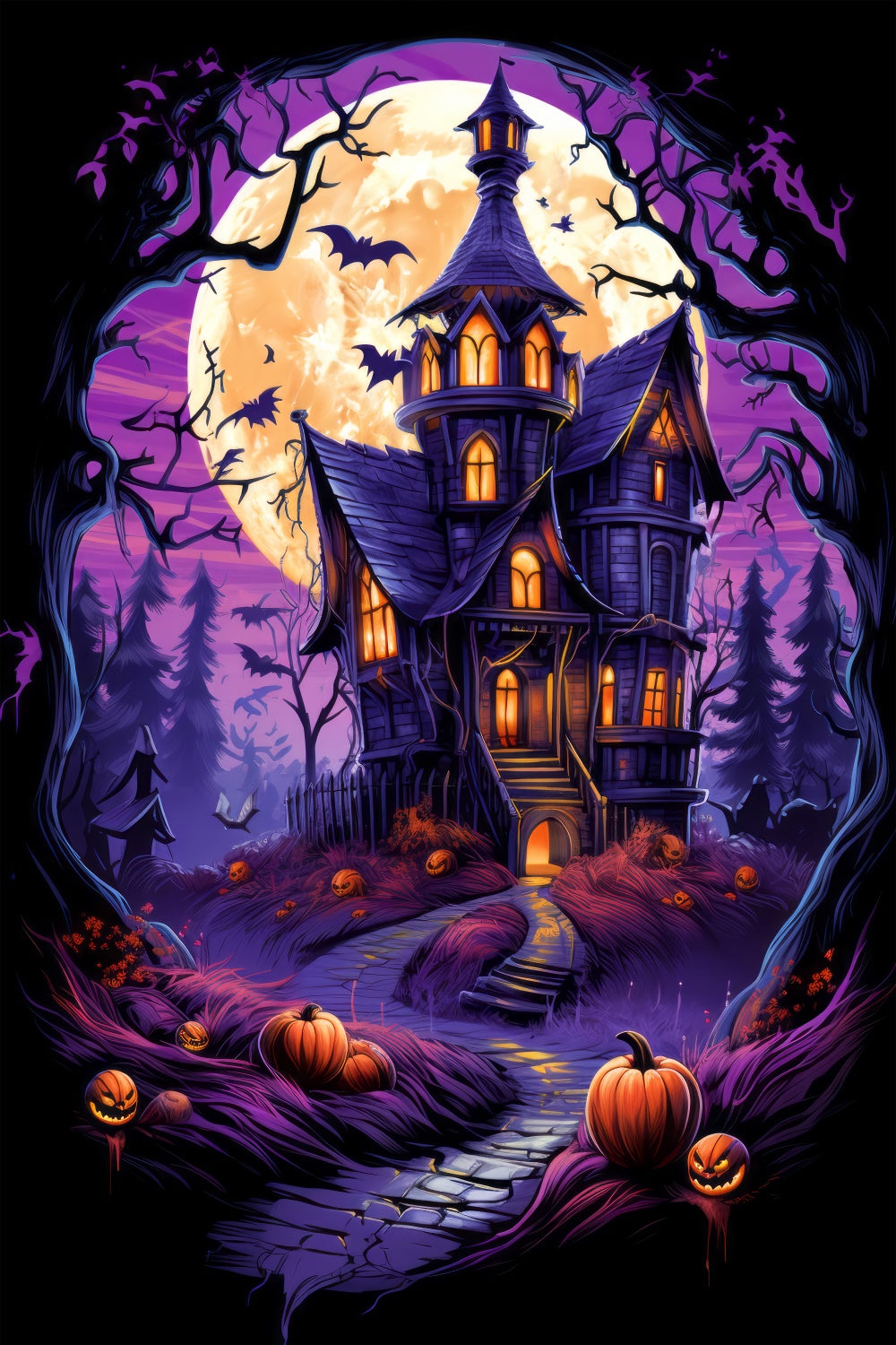 Lila Mondschein Halloween Spuk Hintergrund BRP8-259