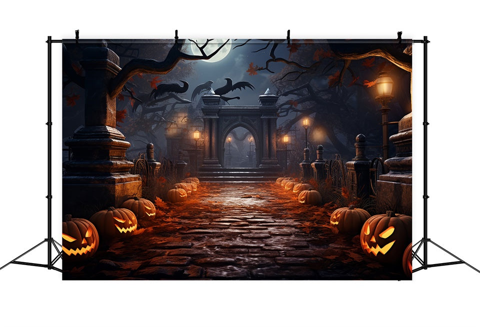 Gespenstische Halloween Nacht Friedhofsweg Hintergrund BRP8-262