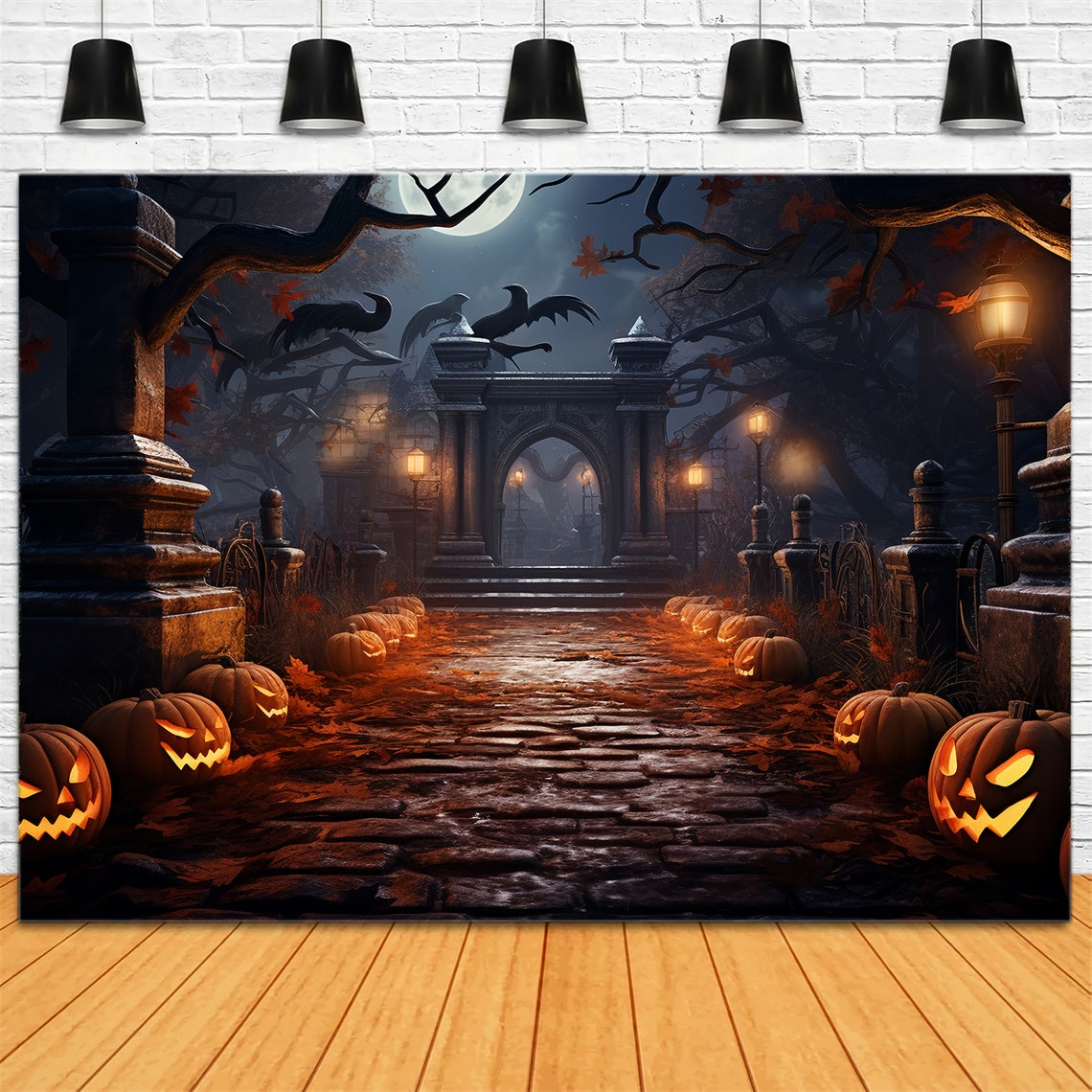 Gespenstische Halloween Nacht Friedhofsweg Hintergrund BRP8-262