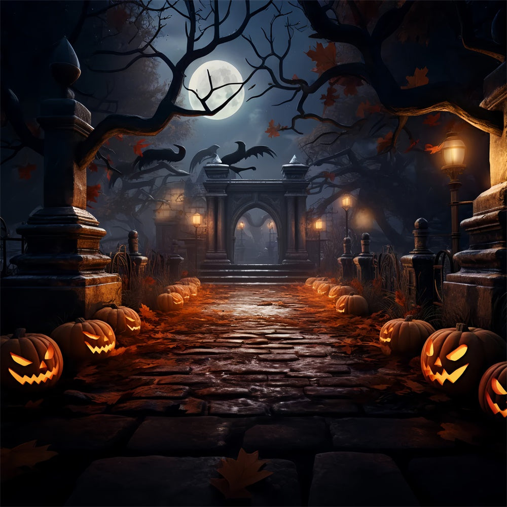 Gespenstische Halloween Nacht Friedhofsweg Hintergrund BRP8-262