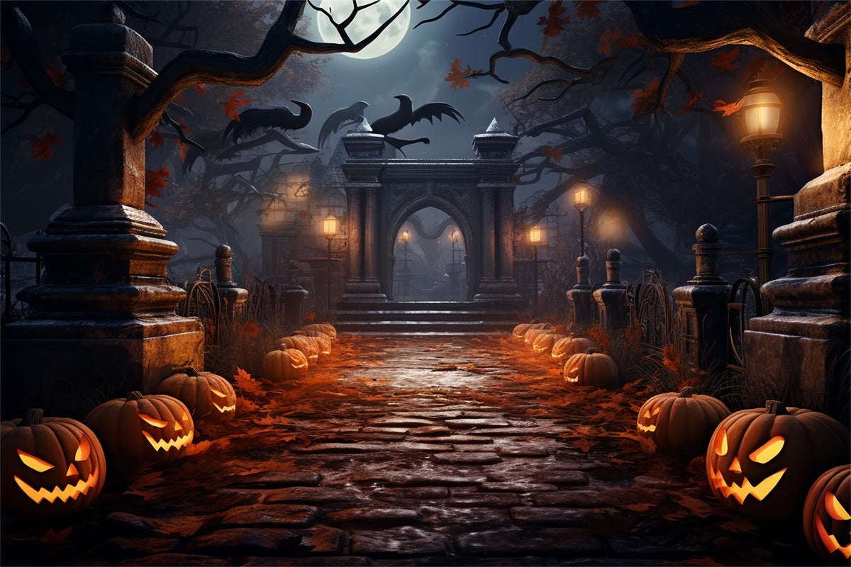 Gespenstische Halloween Nacht Friedhofsweg Hintergrund BRP8-262