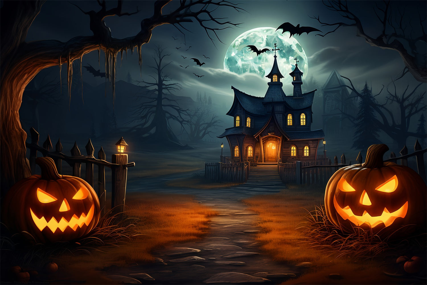 Gespenstische Halloween Nacht Halloween Dorf Hintergrund BRP8-263