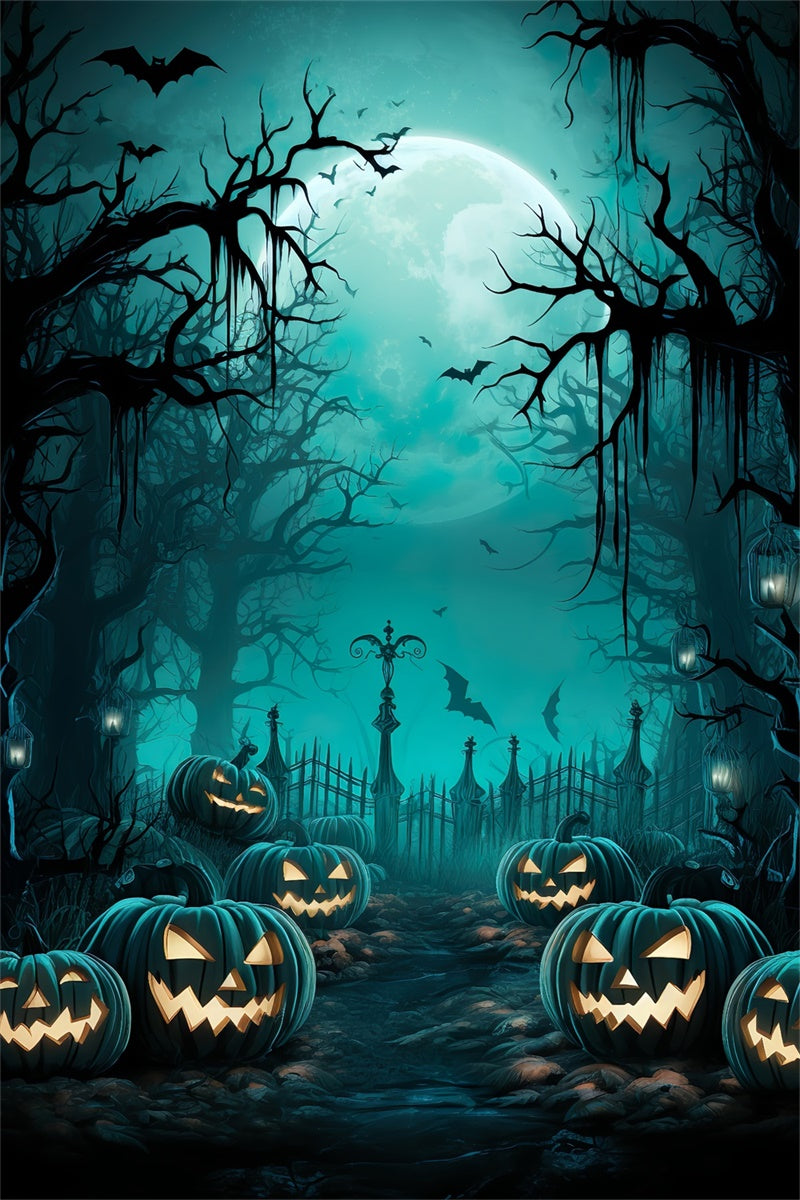 Halloween Nacht Waldweg und Zaun Hintergrund BRP8-265