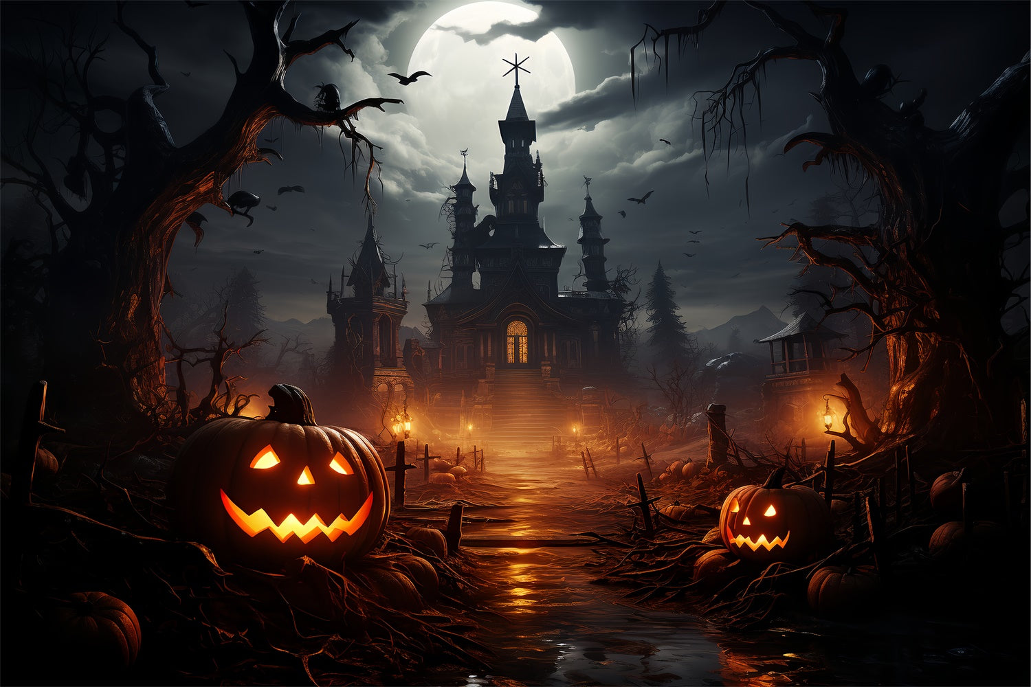 Spaziergang zum Halloween Schloss Gruselige Nacht Hintergrund BRP8-269