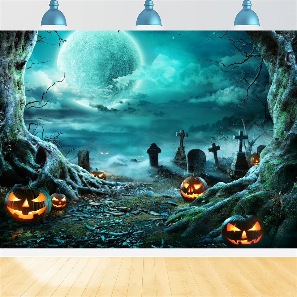 Gruseliger Kürbis und Friedhof Halloween Mond Hintergrund BRP8-271
