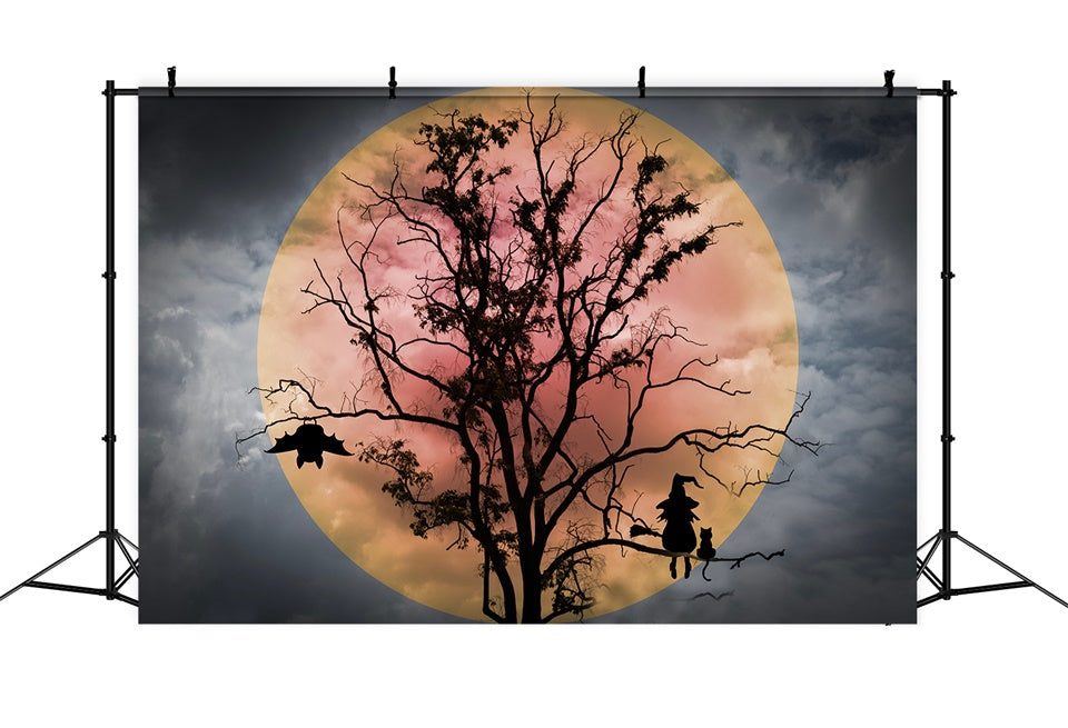 Halloween Hexe und Fledermäuse Roter Mond Hintergrund BRP8-275