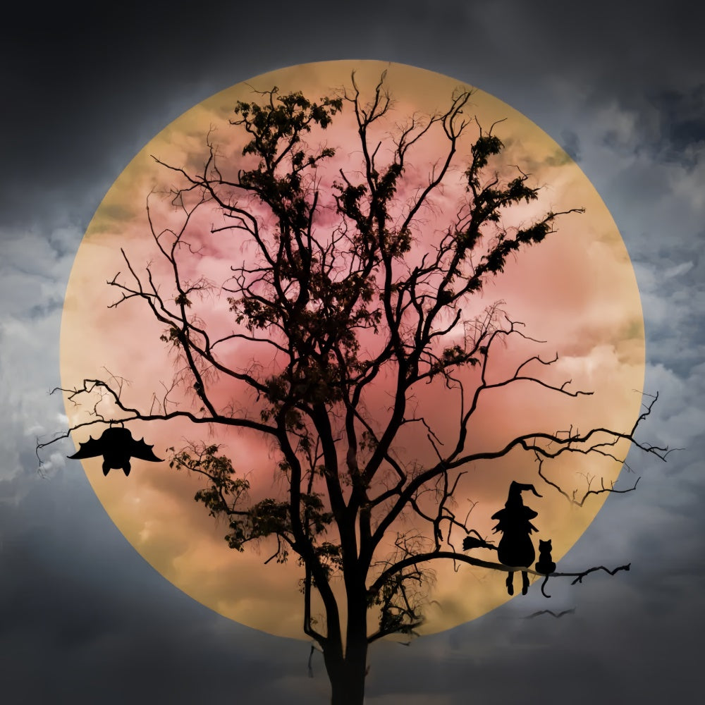 Halloween Hexe und Fledermäuse Roter Mond Hintergrund BRP8-275