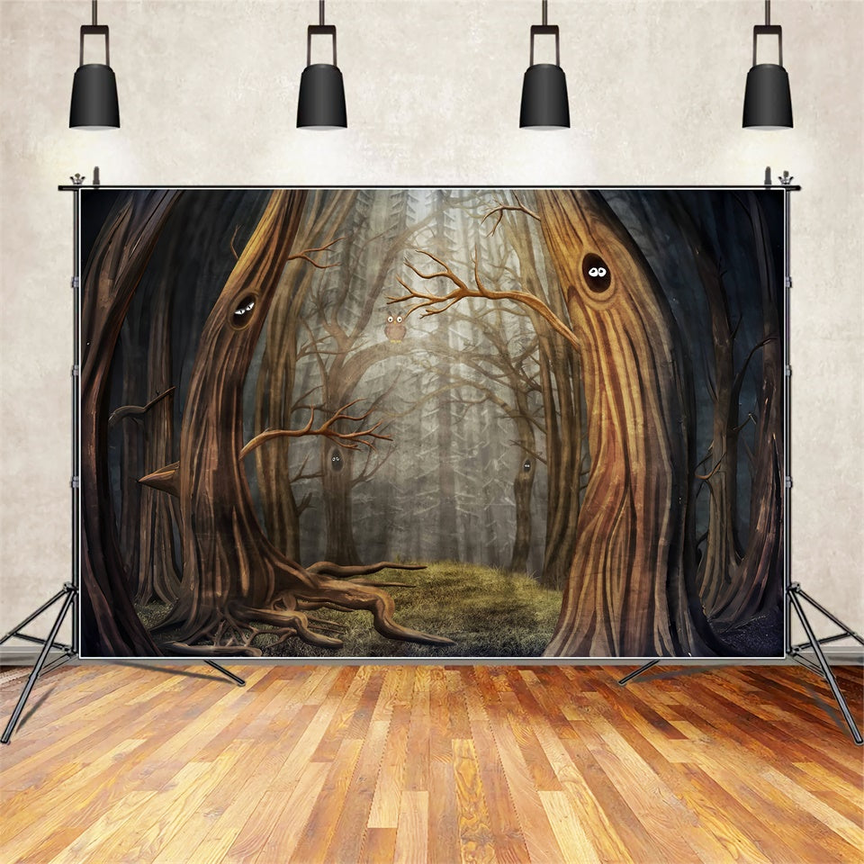 Gespenstische Bäume und geheimnisvolle Augen Halloween-Hintergrund BRP8-327