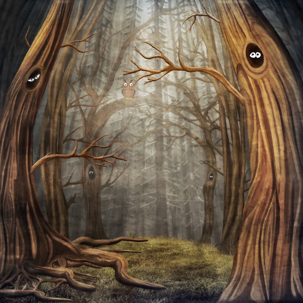 Gespenstische Bäume und geheimnisvolle Augen Halloween-Hintergrund BRP8-327
