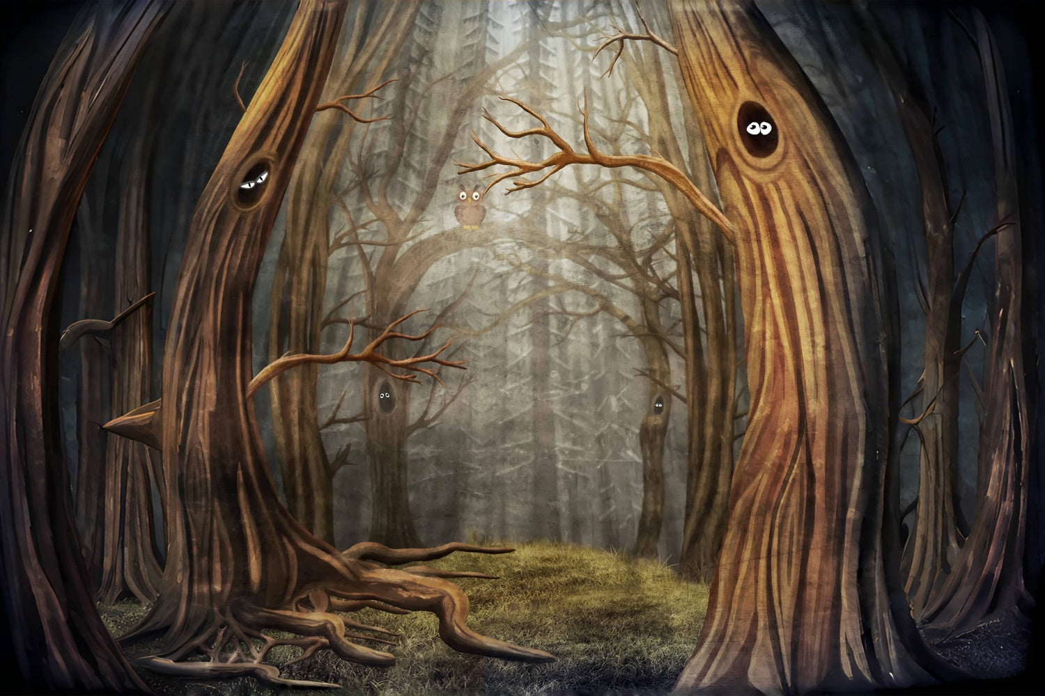 Gespenstische Bäume und geheimnisvolle Augen Halloween-Hintergrund BRP8-327