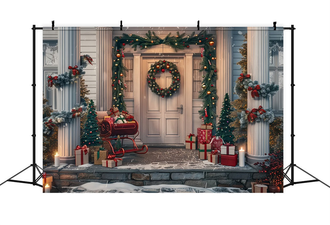 Weihnachtsschlitten und Kranz Hintergrund BRP8-33