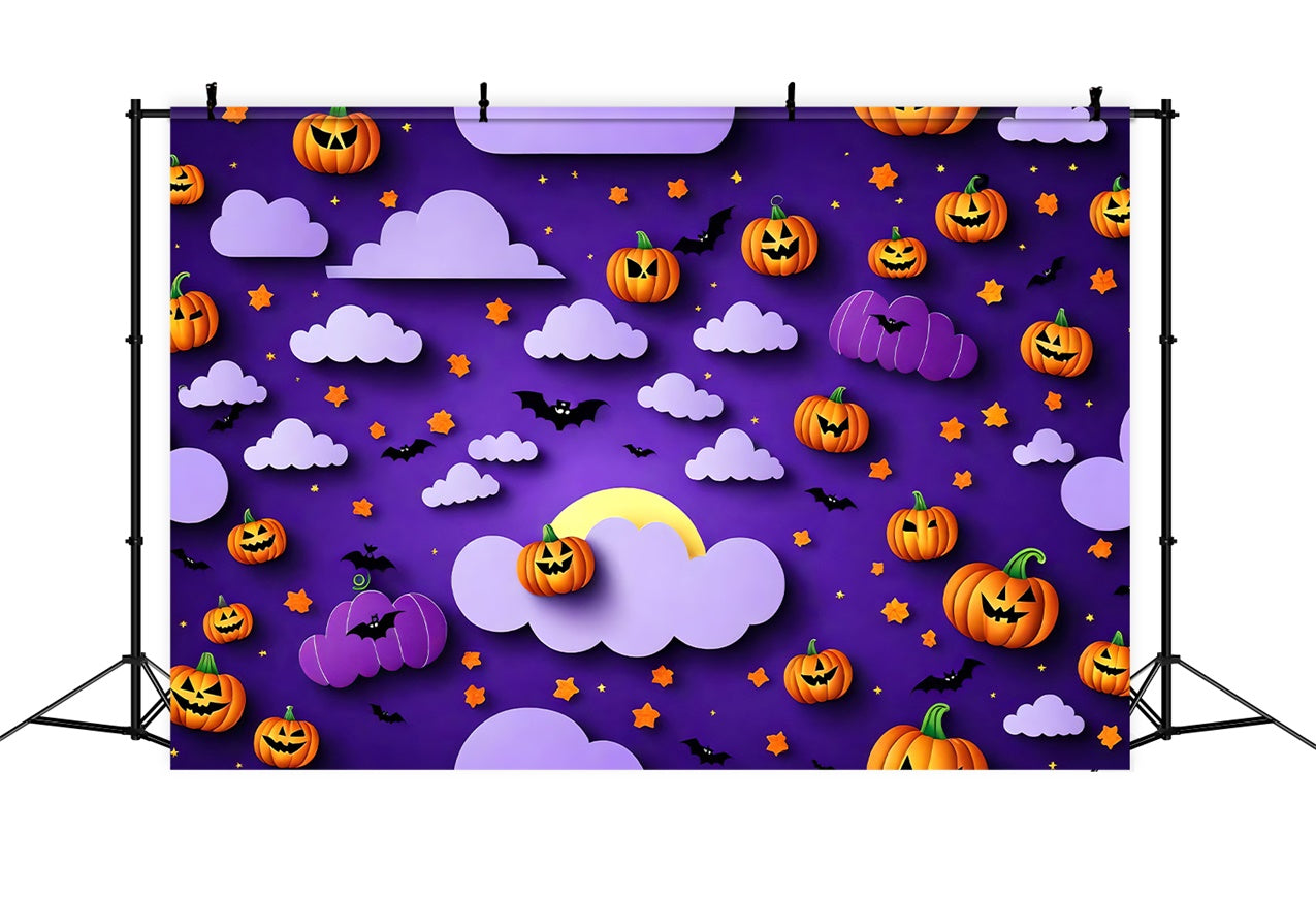 Halloween Kürbisse und Fledermäuse Lila Himmel Hintergrund BRP8-330