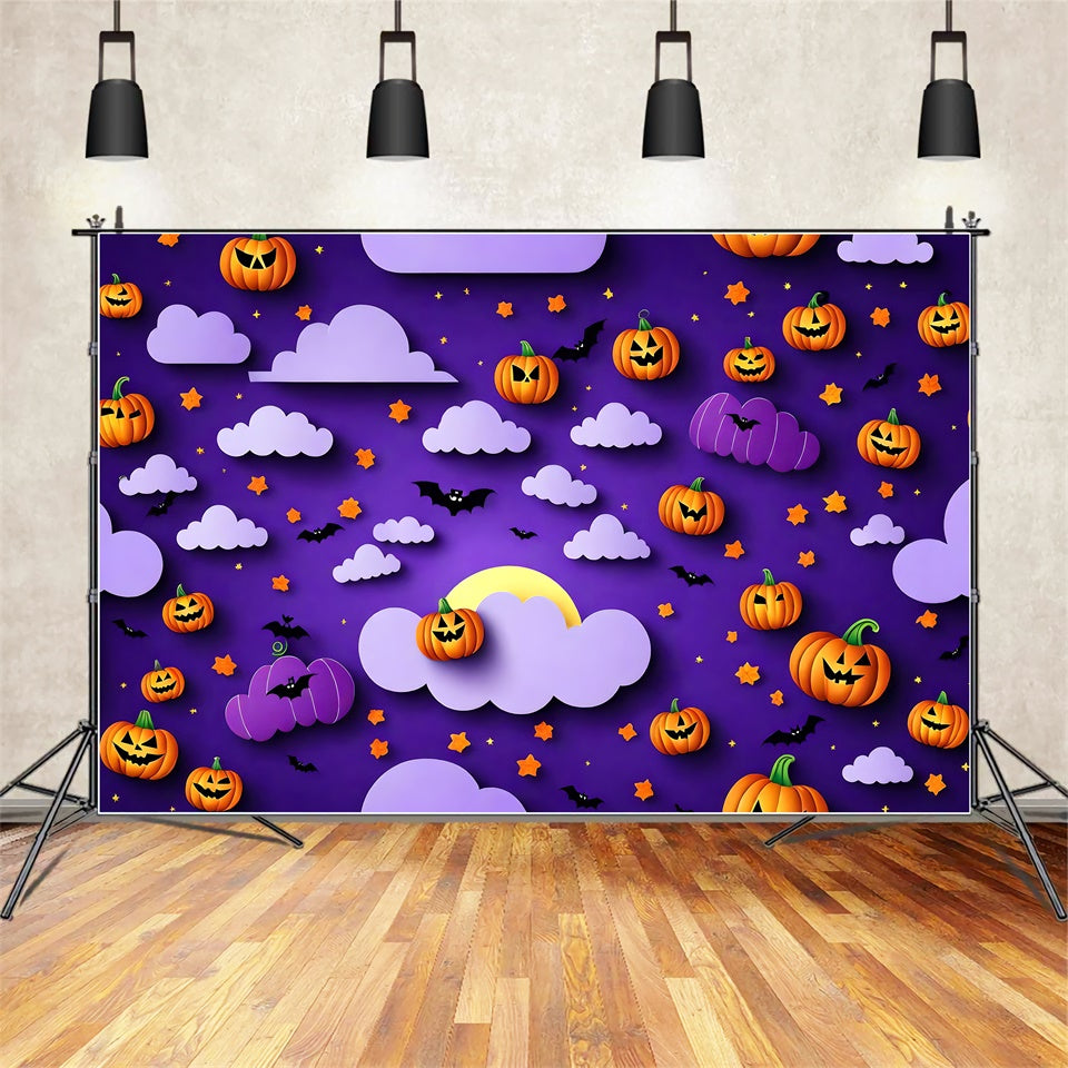 Halloween Kürbisse und Fledermäuse Lila Himmel Hintergrund BRP8-330