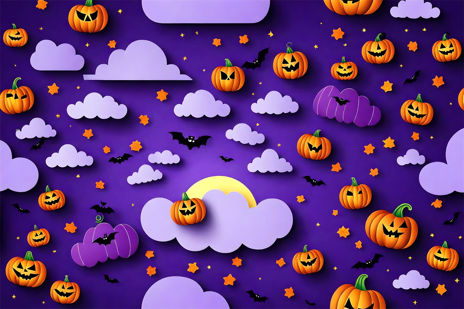 Halloween Kürbisse und Fledermäuse Lila Himmel Hintergrund BRP8-330