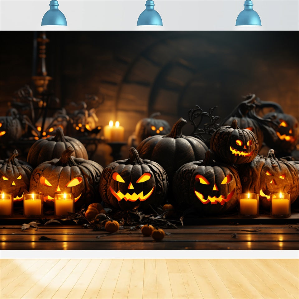 Halloween Gruselige Kürbisse und flackernde Kerzen Hintergrund BRP8-331