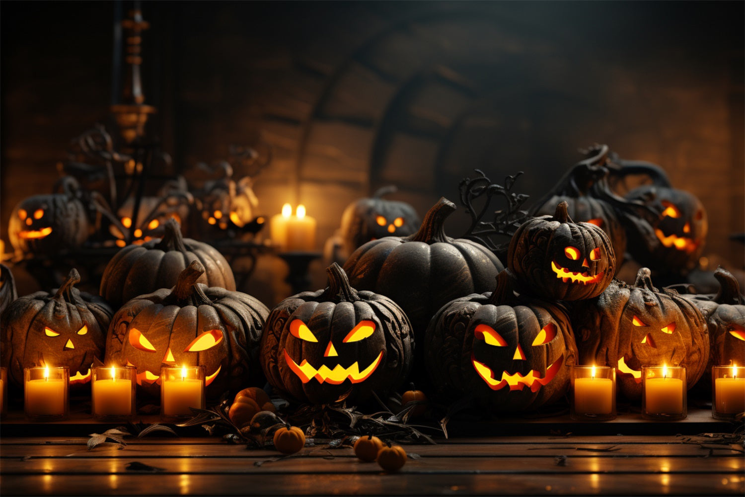 Halloween Gruselige Kürbisse und flackernde Kerzen Hintergrund BRP8-331