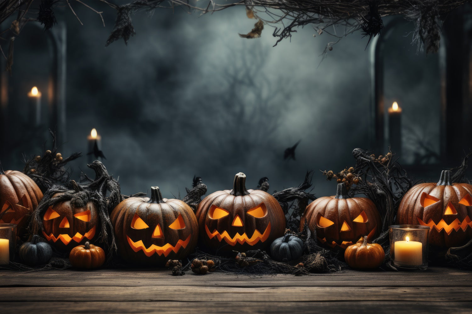 Halloween-Kürbisse und neblige Wälder BRP8-332