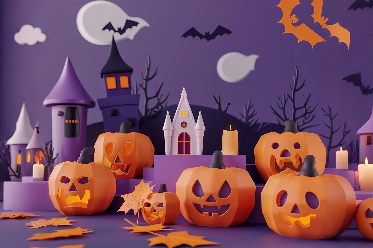 Halloween Spukschloss mit Jack-O-Lanterns Hintergrundkulisse BRP8-335