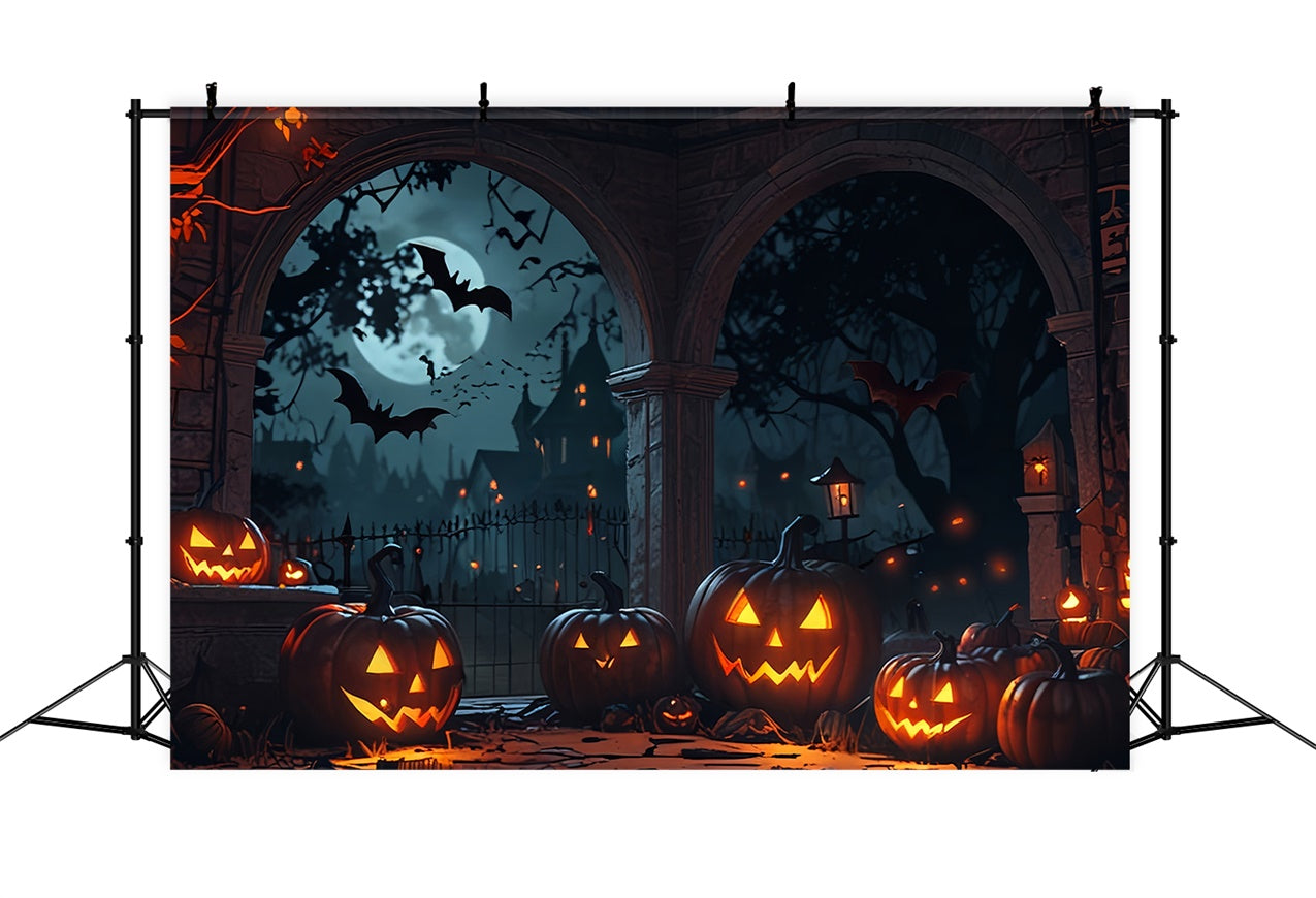 Halloween Torbogen mit Kürbissen und Fledermäusen Hintergrund BRP8-336