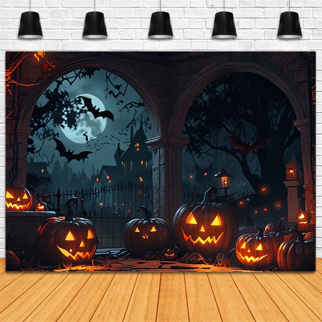 Halloween Torbogen mit Kürbissen und Fledermäusen Hintergrund BRP8-336
