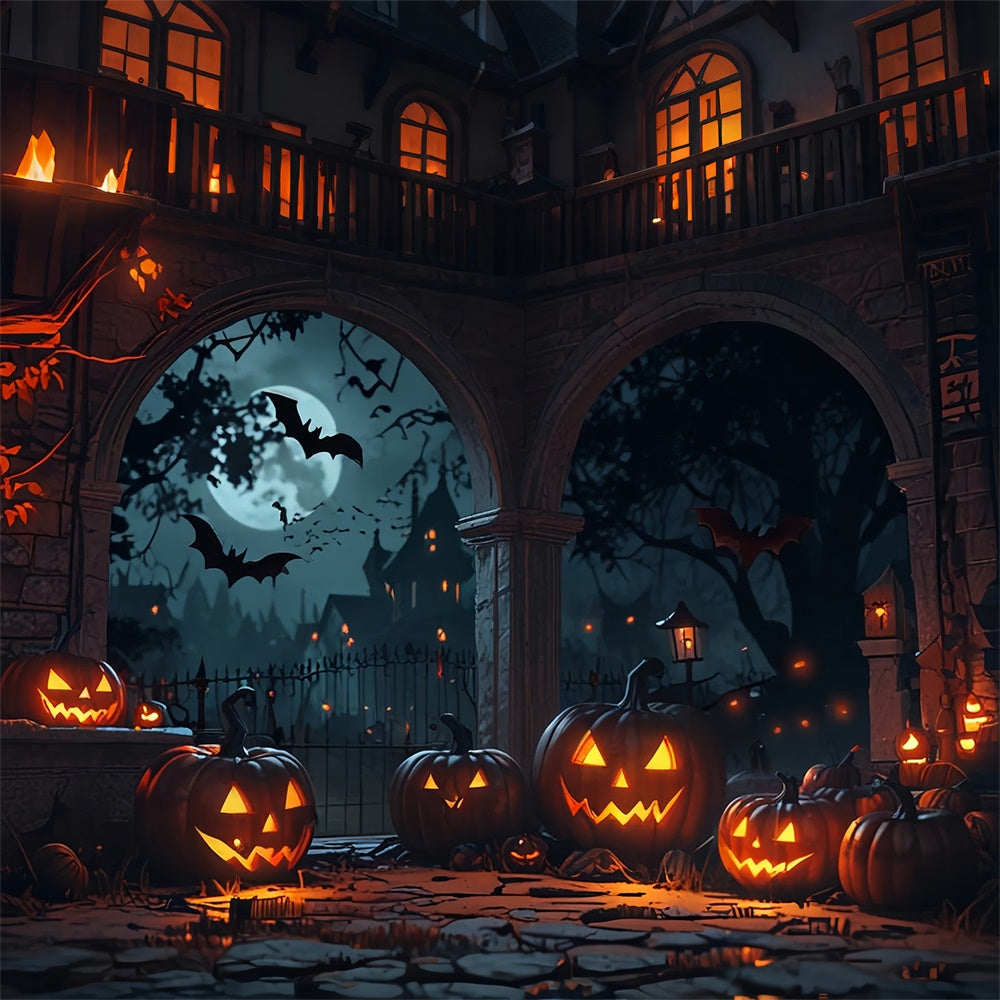 Halloween Torbogen mit Kürbissen und Fledermäusen Hintergrund BRP8-336