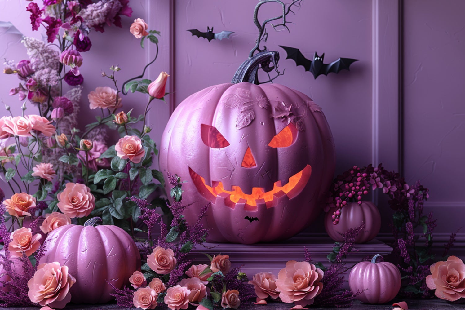 Pastellfarbener Kürbis und Rosen Halloween-Hintergrund BRP8-340