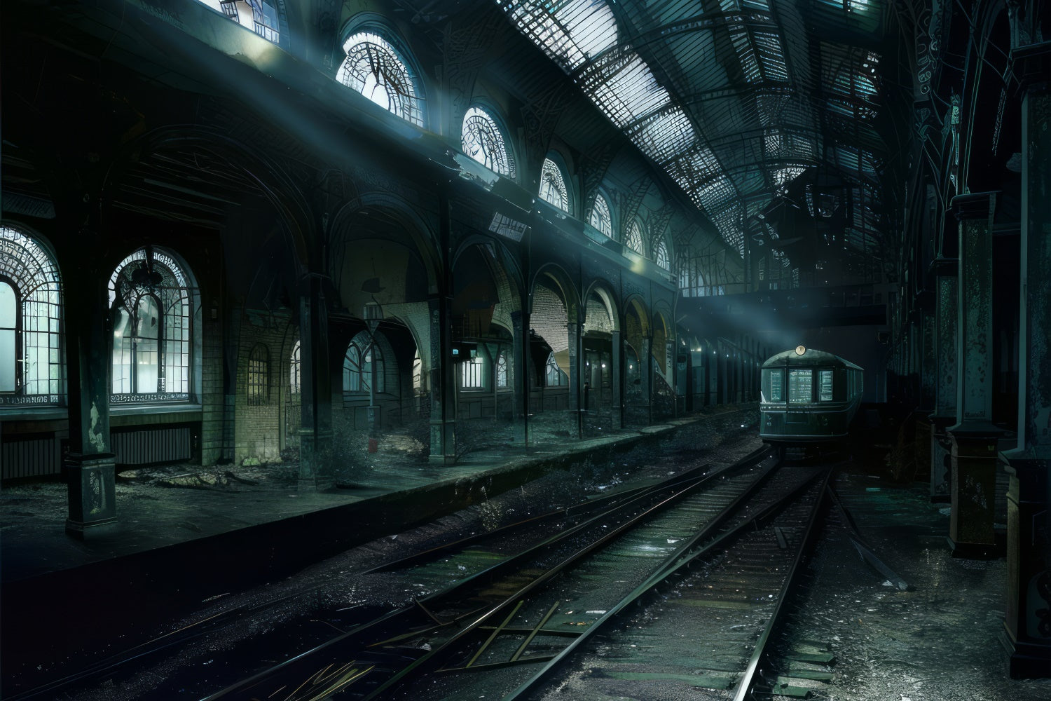 Dunkle Schatten Bahnhof Halloween-Hintergrund BRP8-341