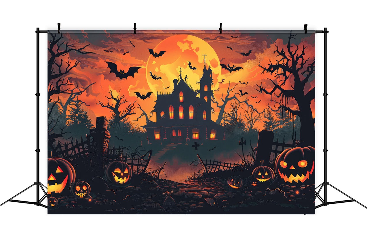 Vollmond Gruseliges Haus Halloween Hintergrund BRP8-342