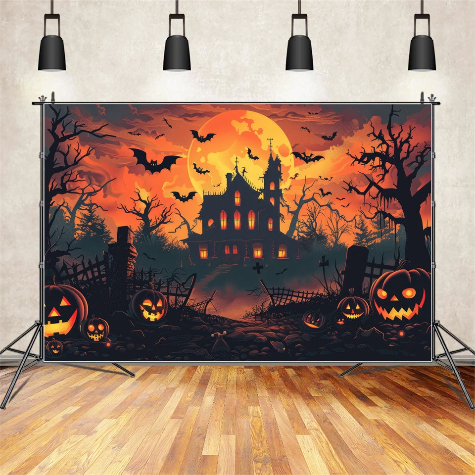 Vollmond Gruseliges Haus Halloween Hintergrund BRP8-342