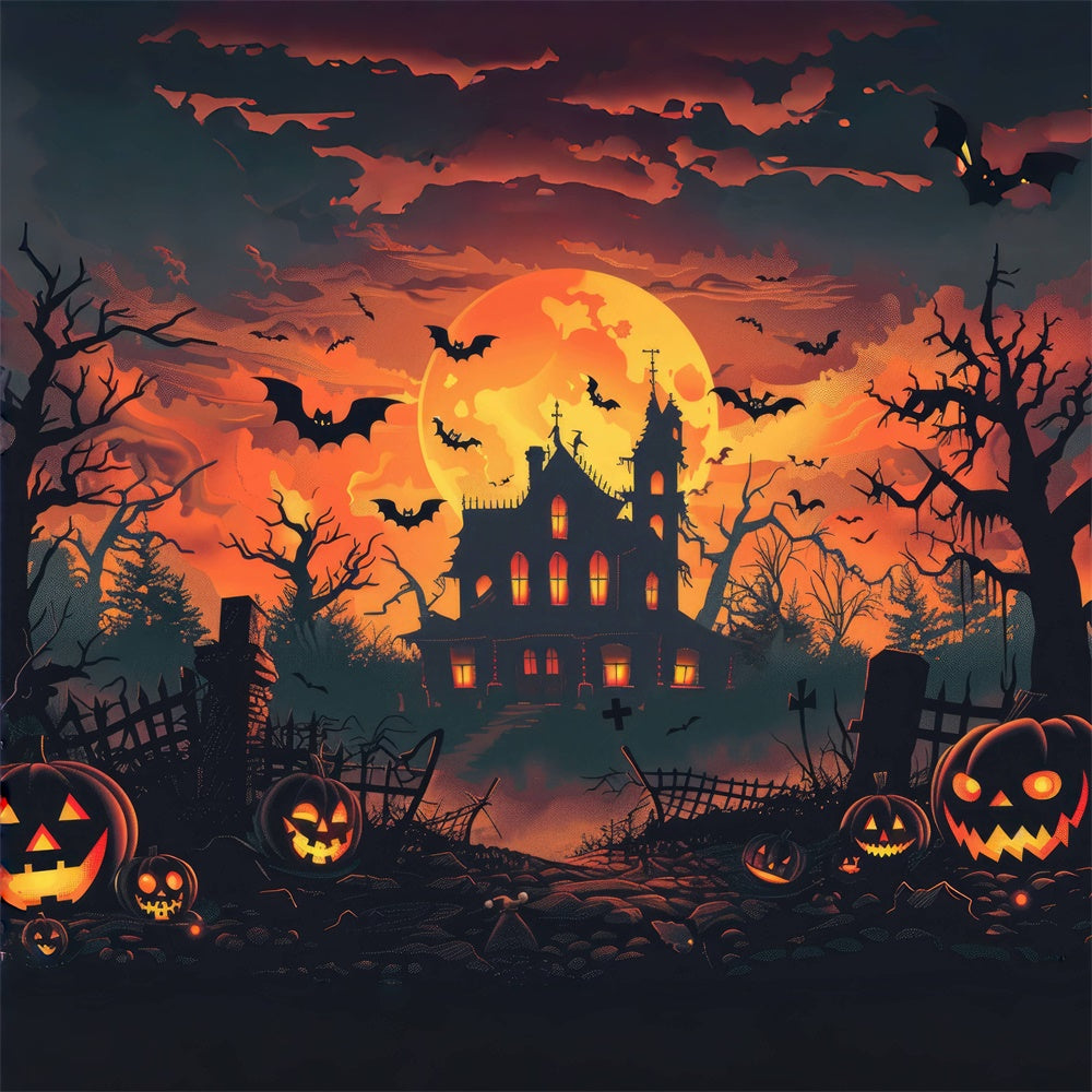 Vollmond Gruseliges Haus Halloween Hintergrund BRP8-342