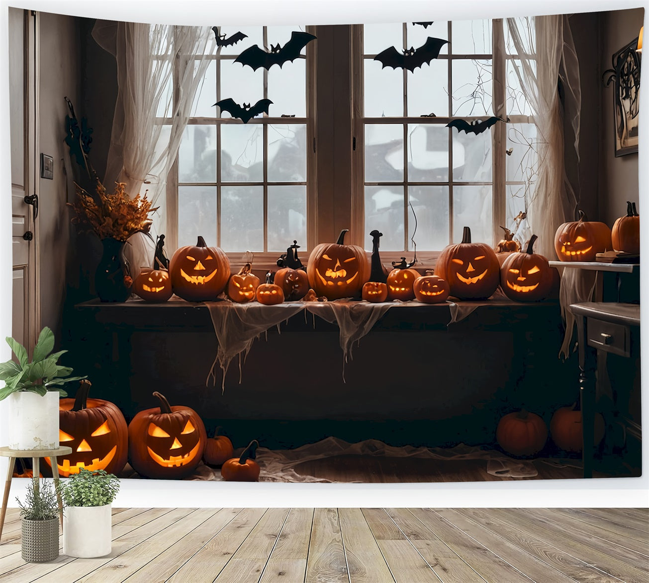 Fledermäuse und Kürbisse Halloween Fenster Kulisse BRP8-345
