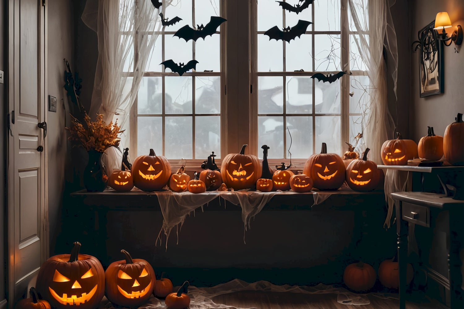 Fledermäuse und Kürbisse Halloween Fenster Kulisse BRP8-345
