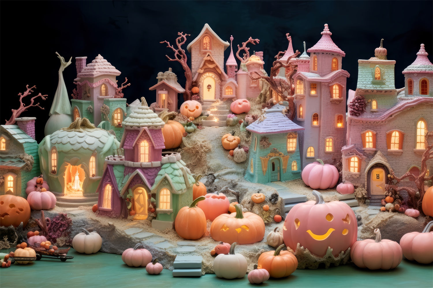 Buntes Spukdorf Halloween-Dekor Hintergrund BRP8-346