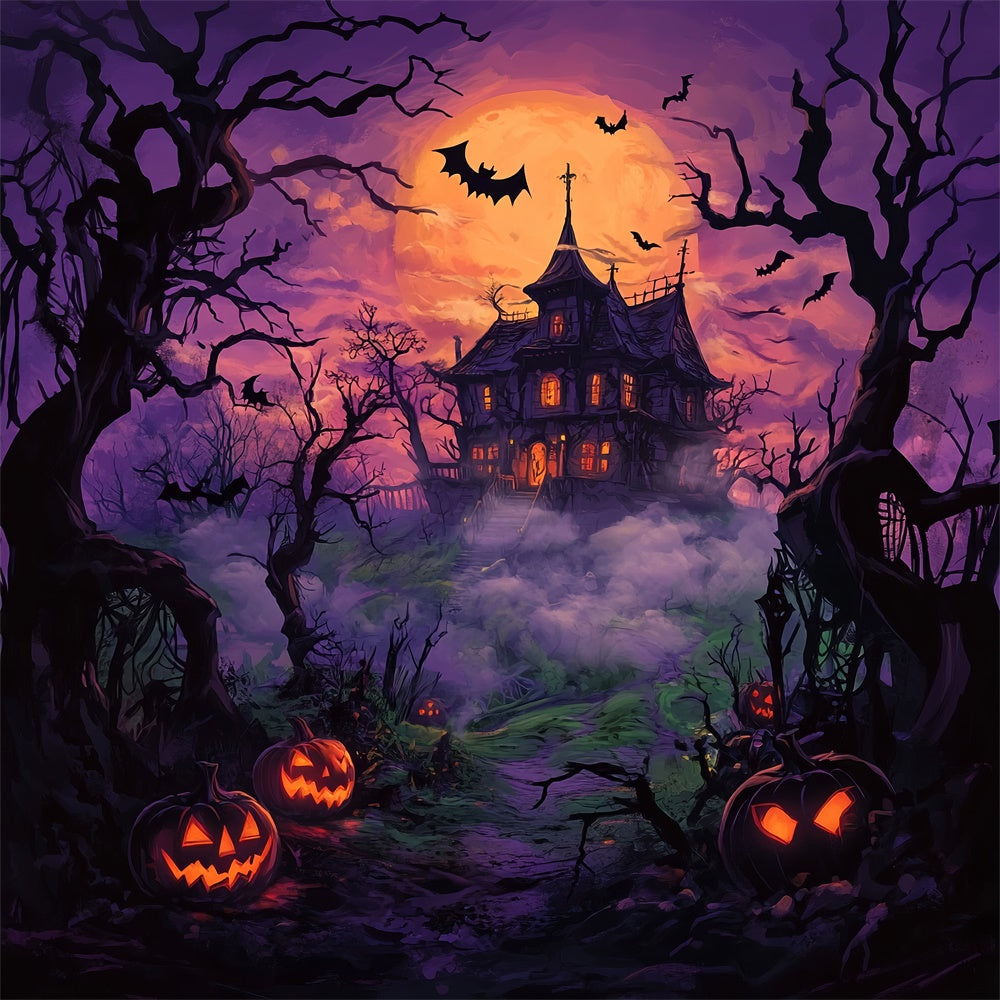 Neblige Nacht Halloween Spukhaus Hintergrund BRP8-348