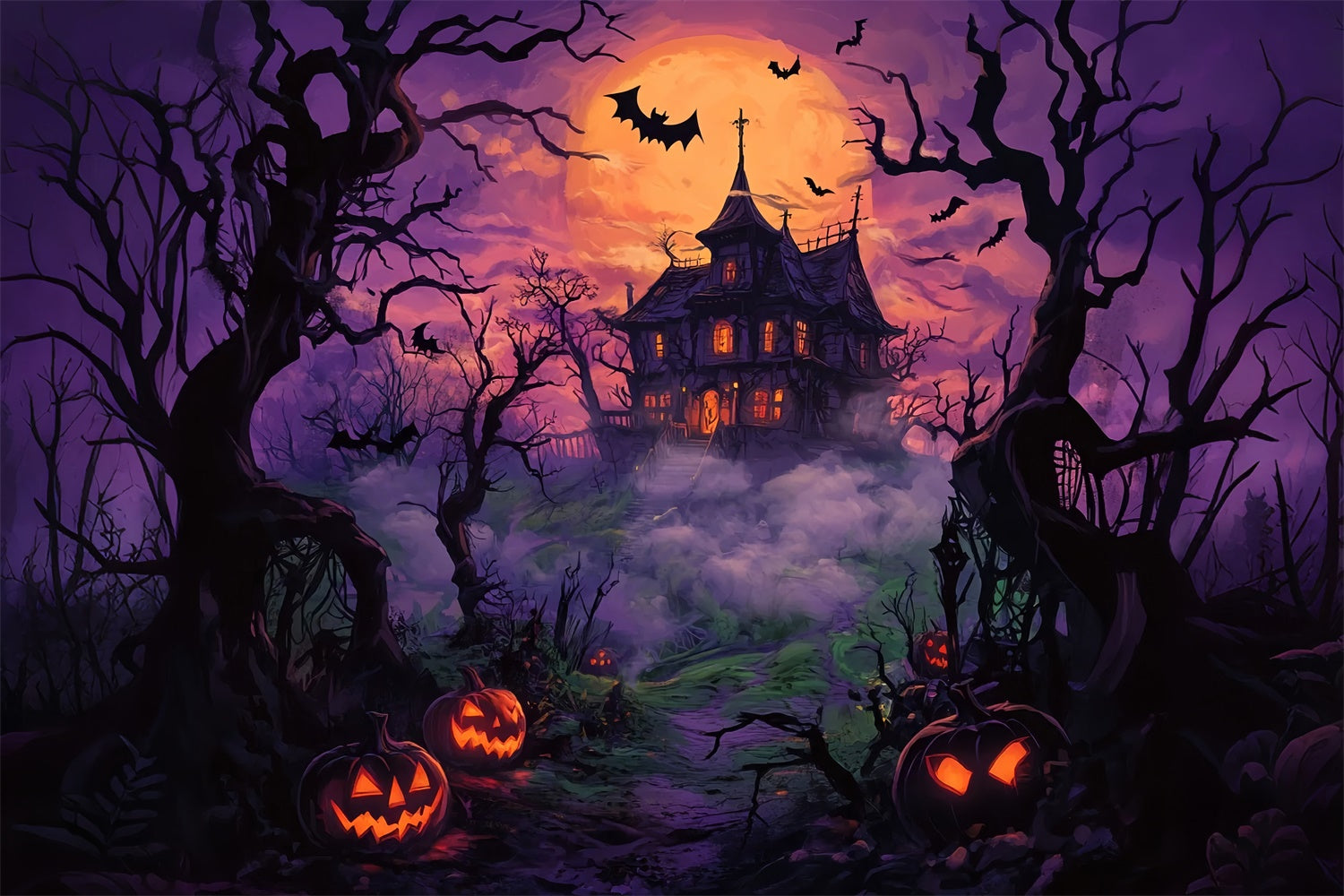 Neblige Nacht Halloween Spukhaus Hintergrund BRP8-348