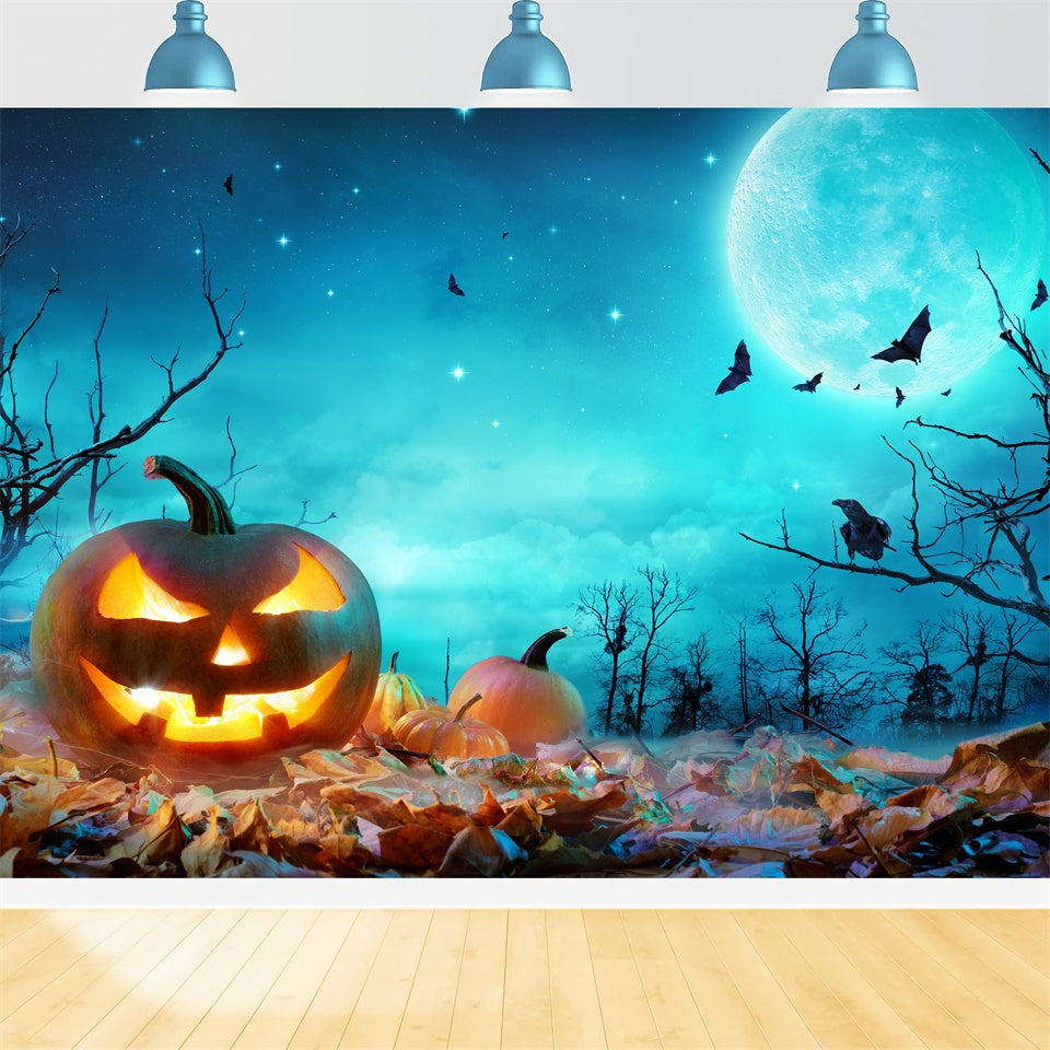 Blaue mondbeschienene Halloween-Szene mit Kürbissen BRP8-352