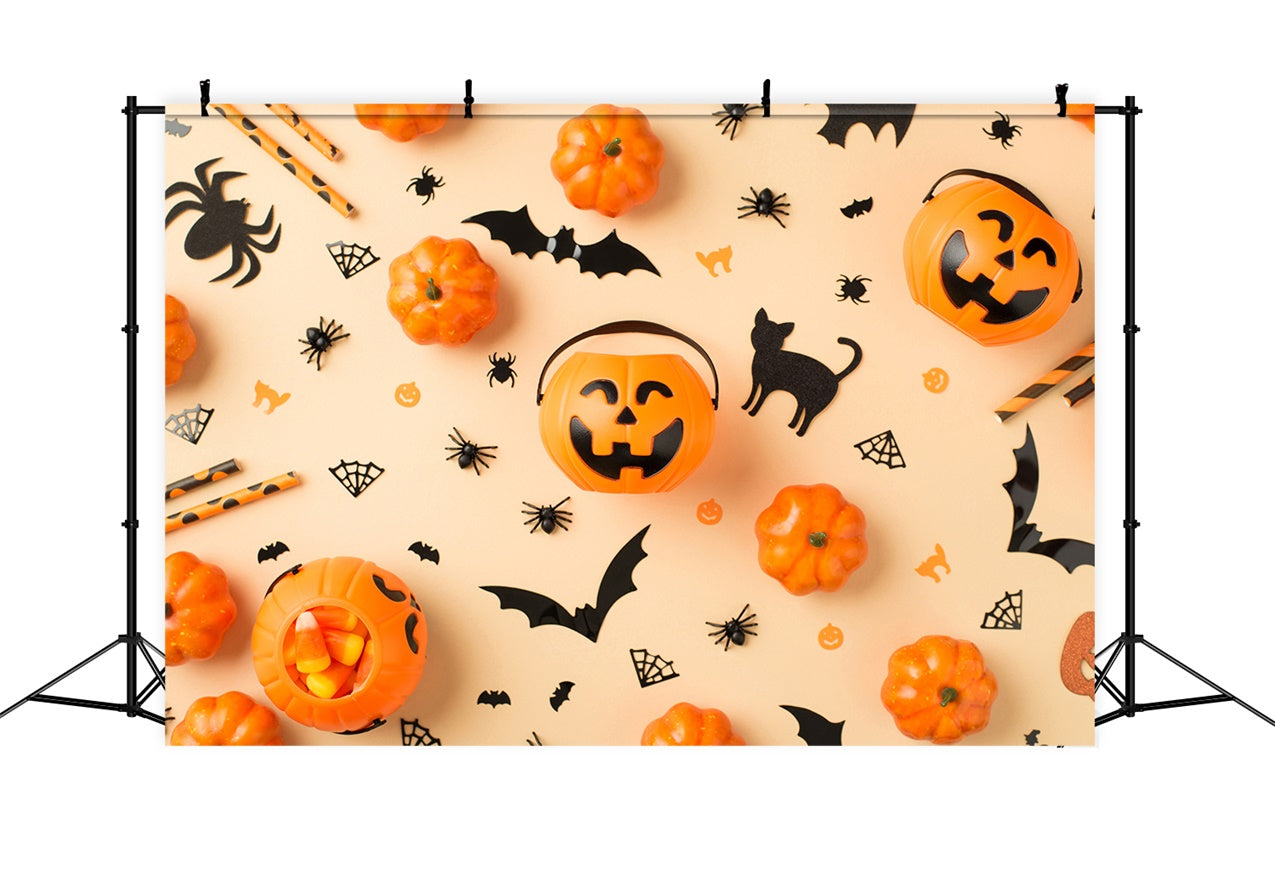 Niedliche Kürbisgesichter Halloween Orange Backdrop BRP8-356
