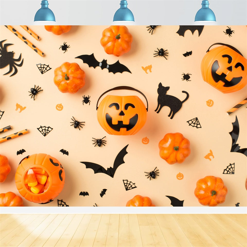 Niedliche Kürbisgesichter Halloween Orange Backdrop BRP8-356