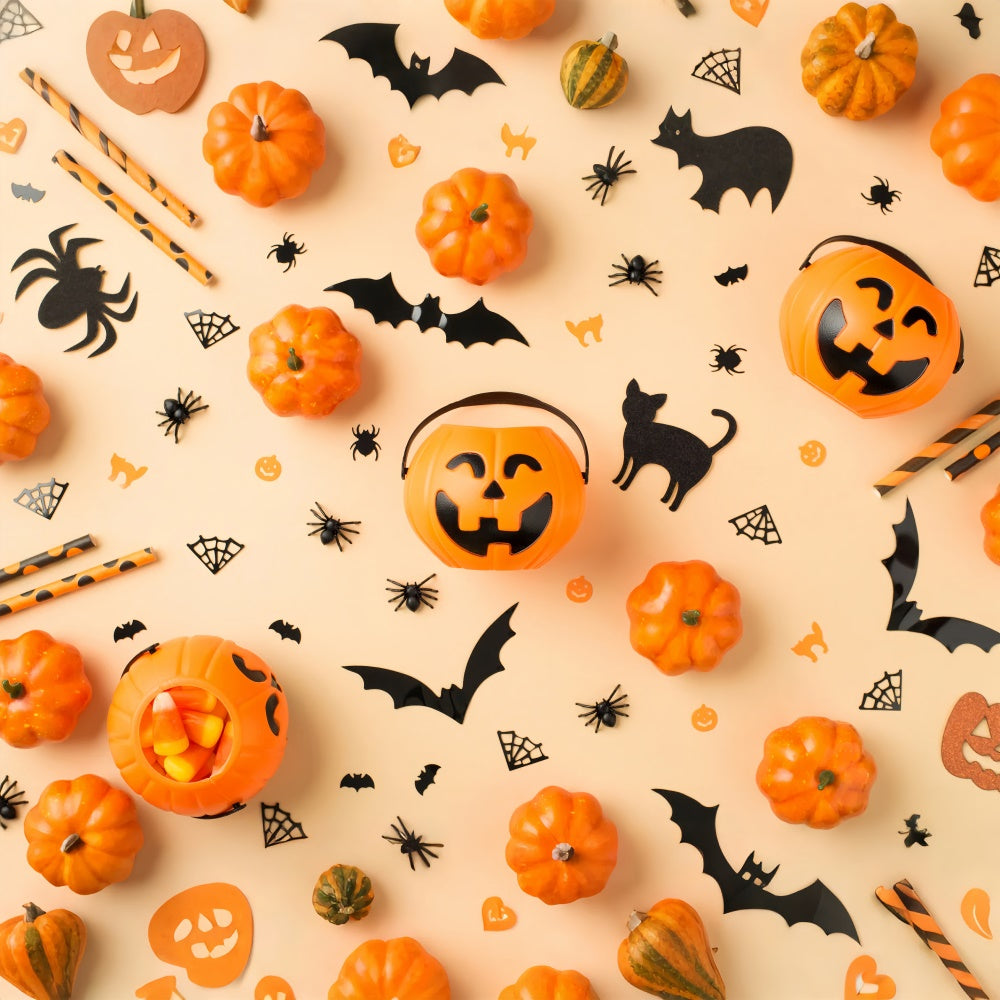 Niedliche Kürbisgesichter Halloween Orange Backdrop BRP8-356