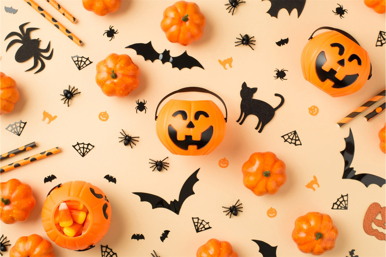 Niedliche Kürbisgesichter Halloween Orange Backdrop BRP8-356