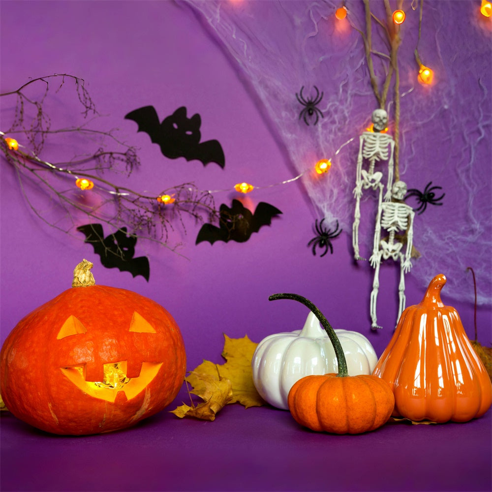 Lila Halloween Kürbisse und Skelette Hintergrund BRP8-358
