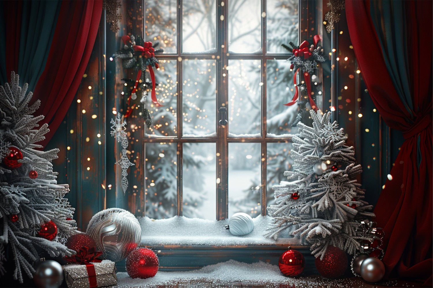 INRUI Roter Weihnachts-Fotohintergrund 2,1x1,5 M – Mit Glitzersternen Für Kinderfotos & Feiern