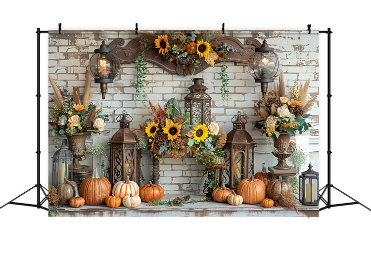 Vintage Laternen Kürbisse Herbst Mantel Hintergrund BRP9-157