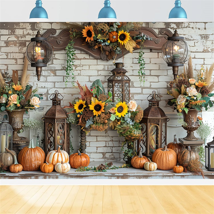 Vintage Laternen Kürbisse Herbst Mantel Hintergrund BRP9-157